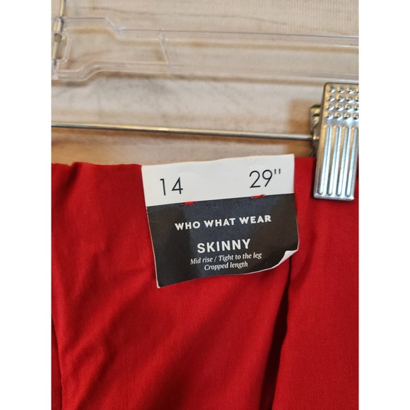 Who What Wear‎ Women's Red Solid Stretch Mid Rise Skinny Cropped Pants Size 14 - Picture 3 of 7
